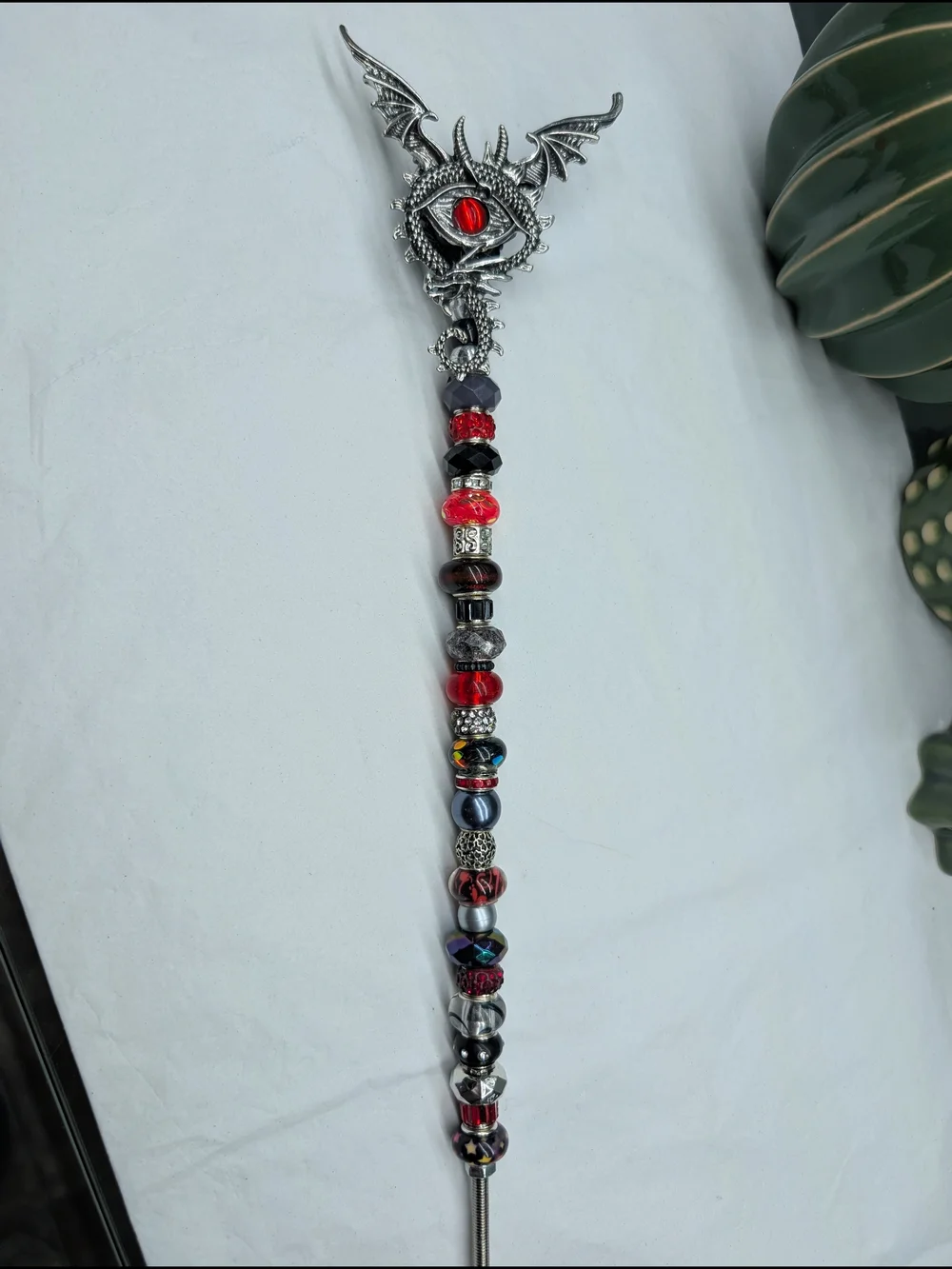 Hand Made Fairy Wand/Plant/Garden Stake W/Metal Dragon Topper